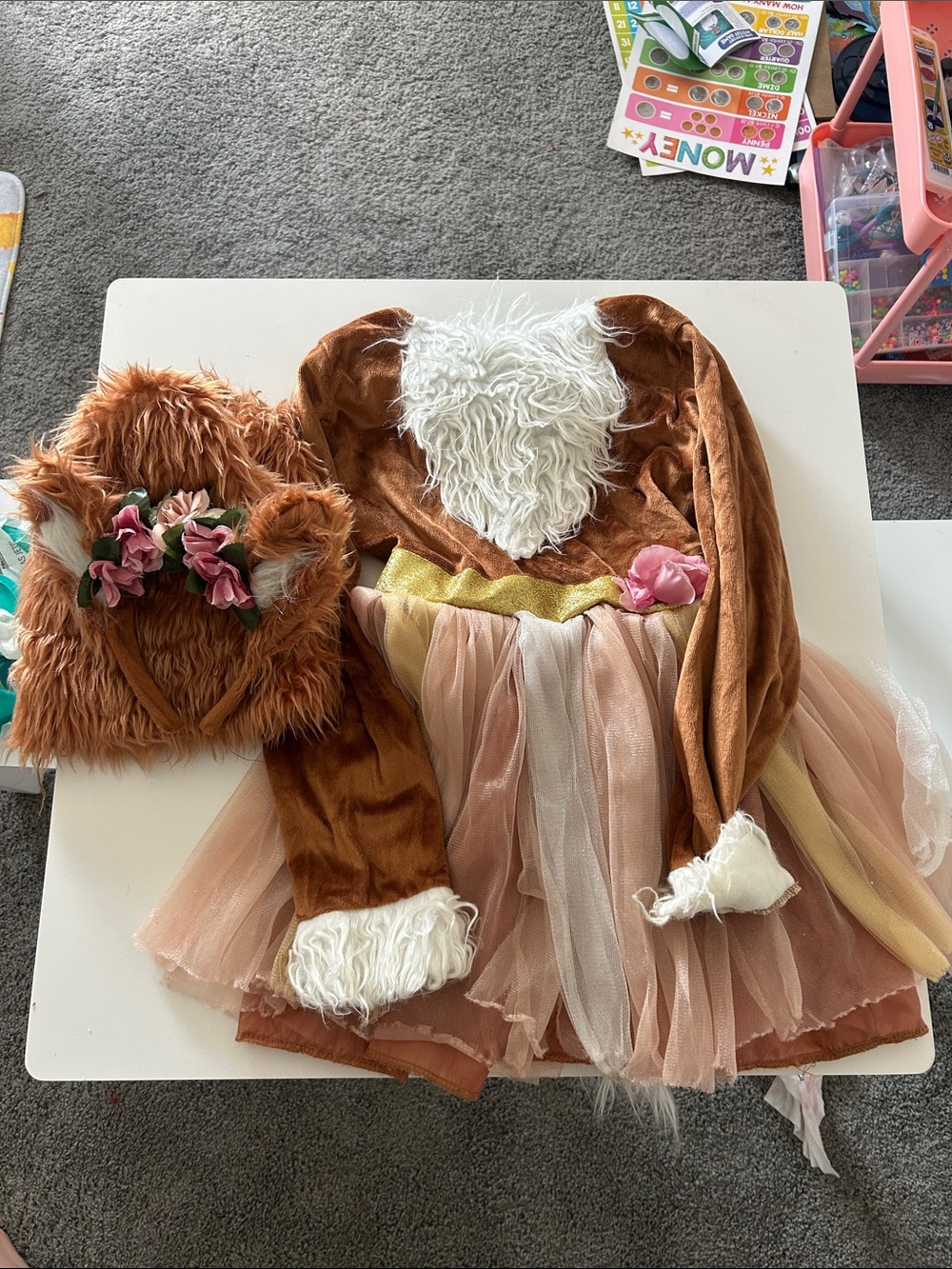 Spirit Brown Fox Costume with Pink and Cream Tulle Skirt and Floral Headband